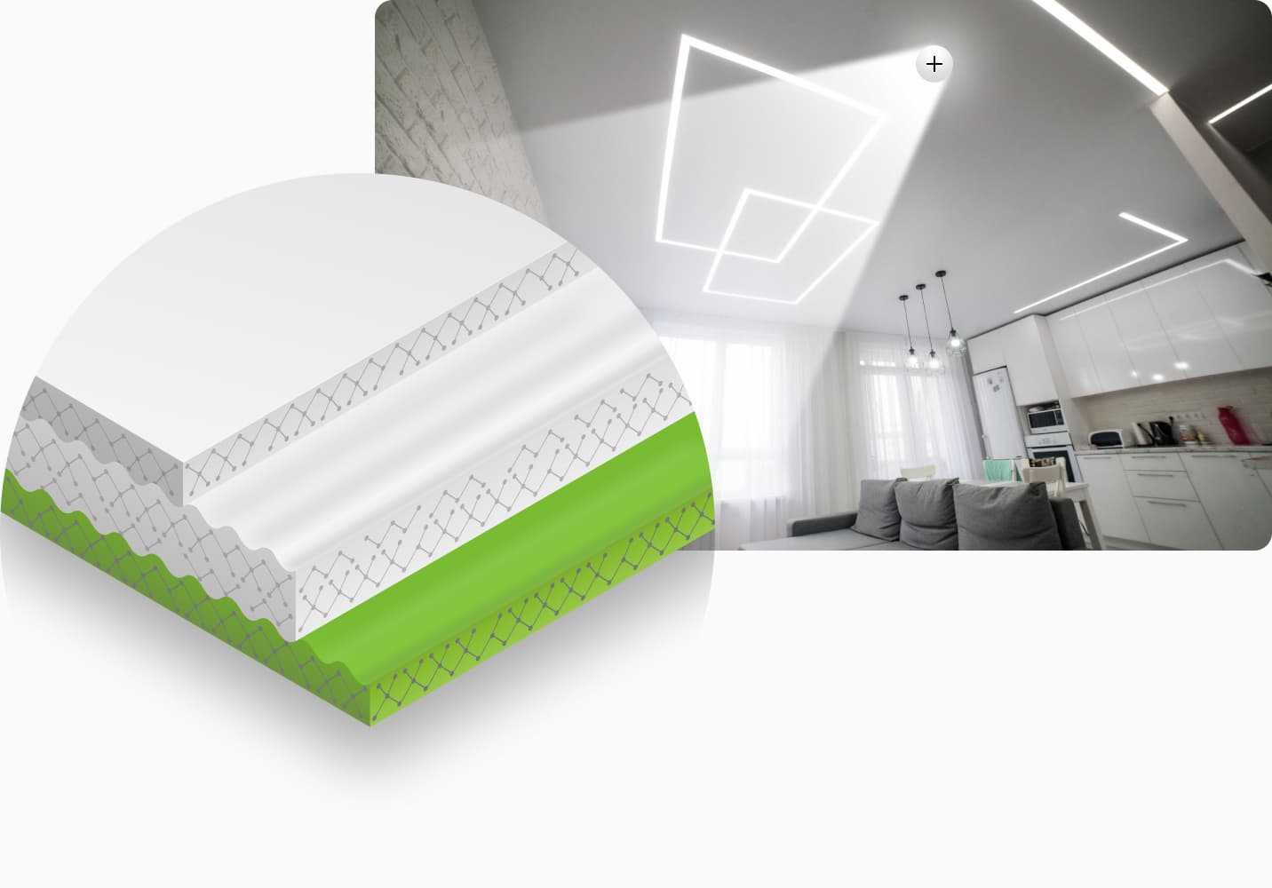 Our installation team working on a stretched ceiling project